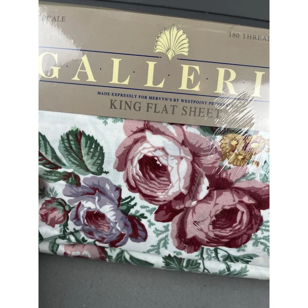 VTG Galleria For Mervyn's King Flat Sheet 180 Thread 90s Floral Virginia Reel